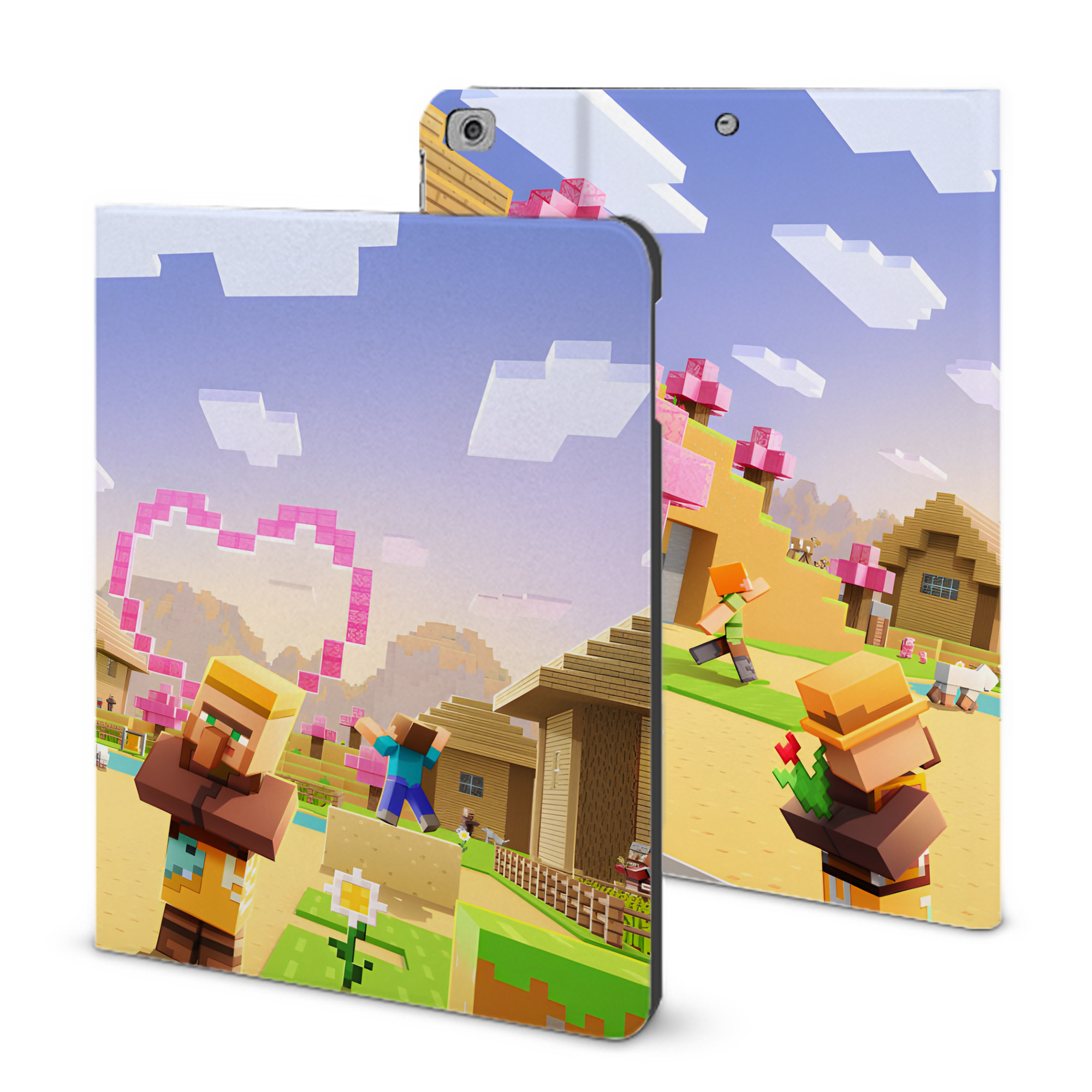 （画像用） マインクラフト ブロックの世界 Minecraft MC Block world IPad ケース ブック型 PUレザー TPU 耐衝撃 軽量 薄型 ペン収納なし 全面保護 IPad 各モデル対応